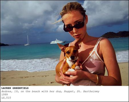 Andrea, 19, on the beach with her dog, Nugget, St. Barthemlemy, 1999