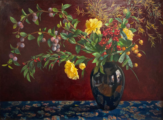 Arrangement with a black vase